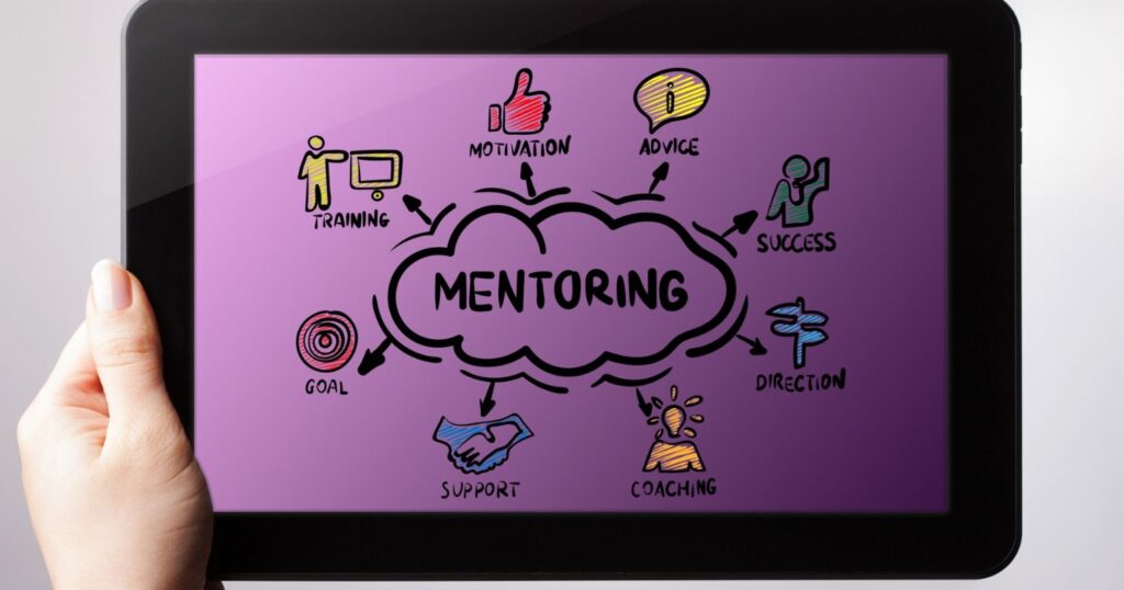 A kép a mentoráláshoz kapcsolódó szófelhőt illusztrálja.